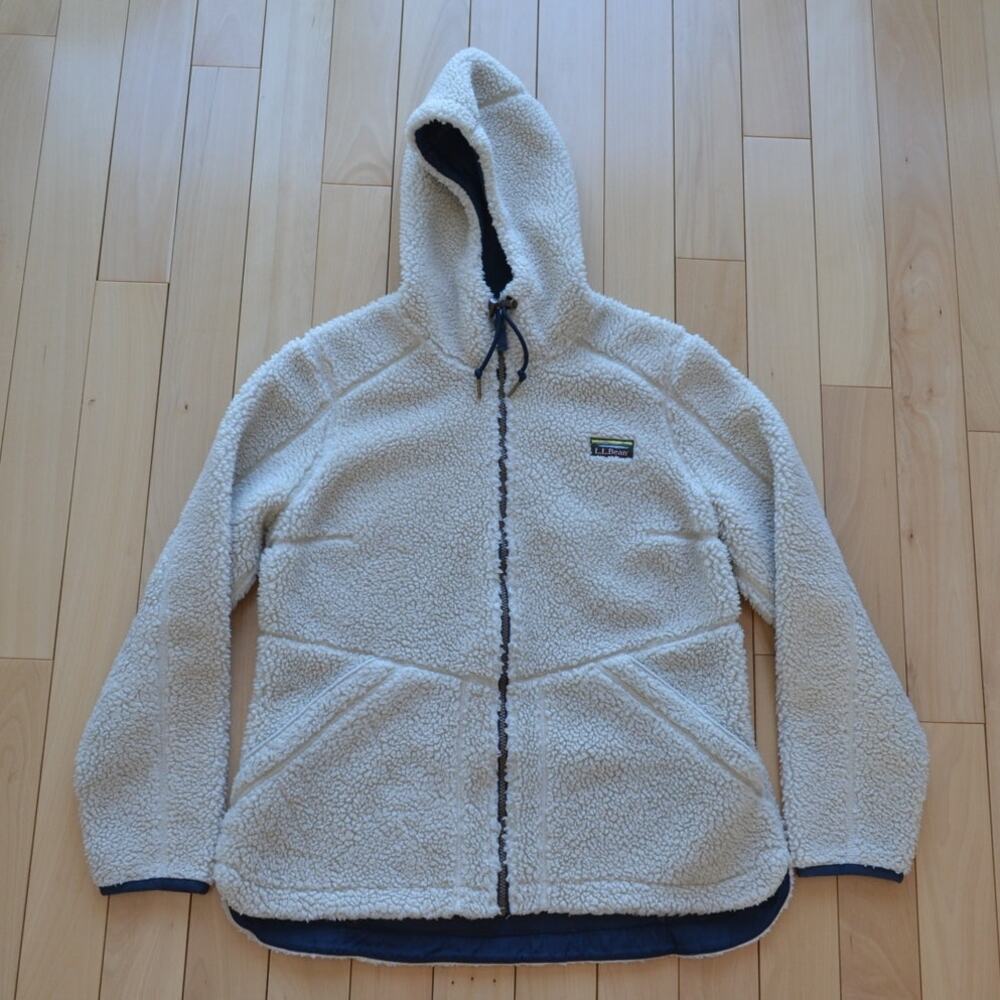 LL Bean Sherpa Fleece Hoodie Jacket Size Large White Cream